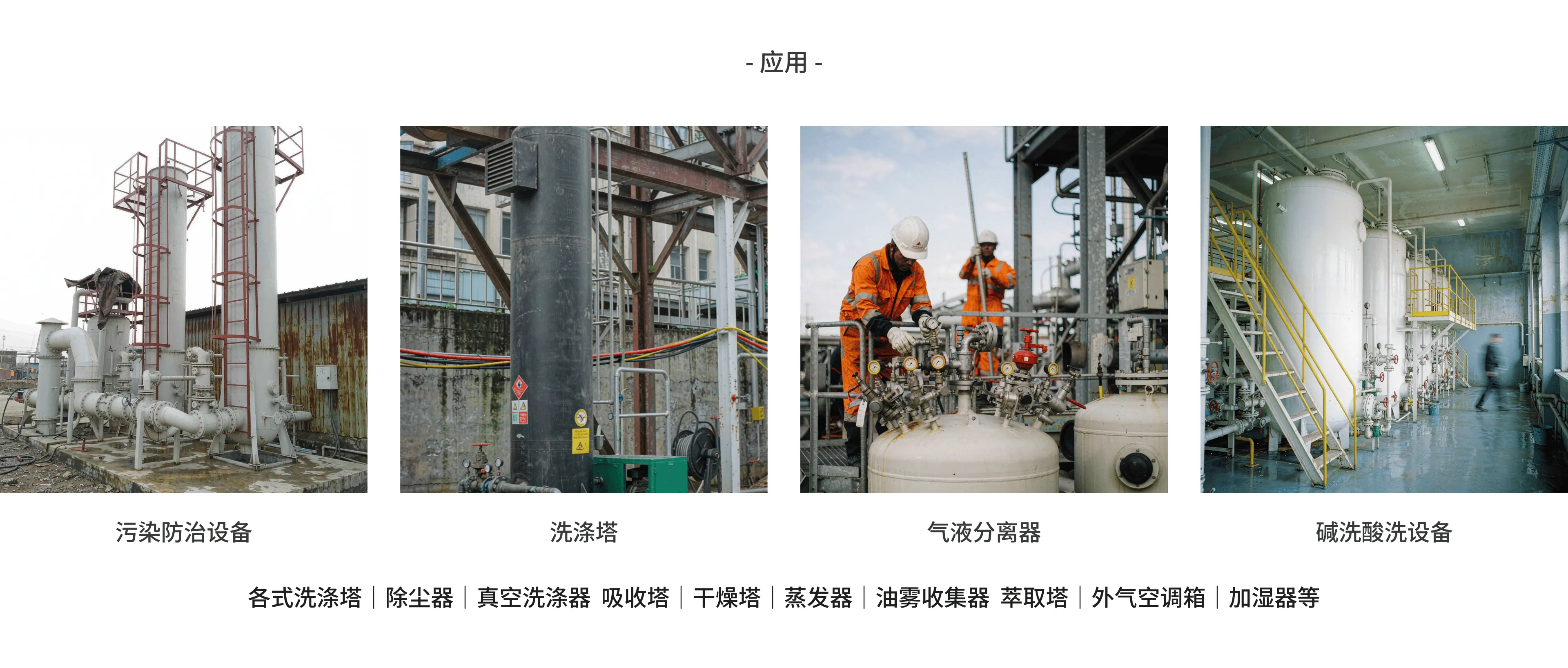金字塔除雾器应用领域：污染防治设备、洗涤塔、气液分离器、碱洗酸洗设备等；适用各式洗涤塔、除尘器、真空洗涤器、吸收塔、干燥塔、蒸发器、油雾收集器、萃取塔、外气空调箱、加湿器等